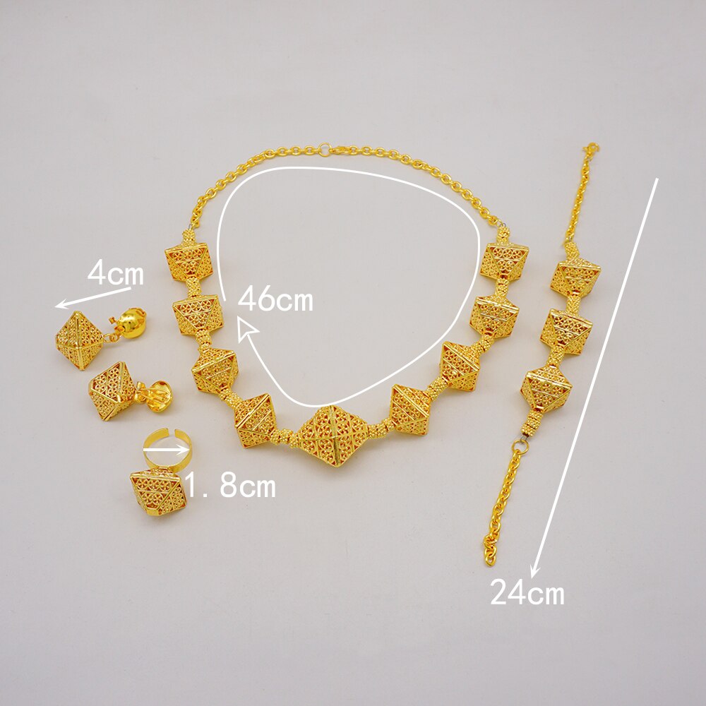 Fashion Dubai Gold Color Luxury Ethiopian Irregular Jewelry Sets African India Wedding Necklace Earrings Set For Women Party