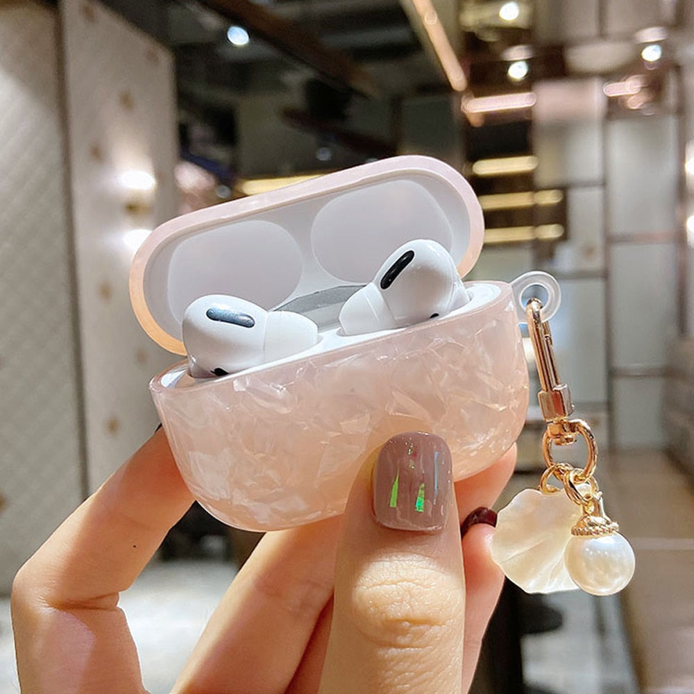 Luxury Girls Pearl Shell Case for Apple Airpods 1 2 3 Case for AirPods Pro Case with Keychain Earphone Accessories Headphone Box