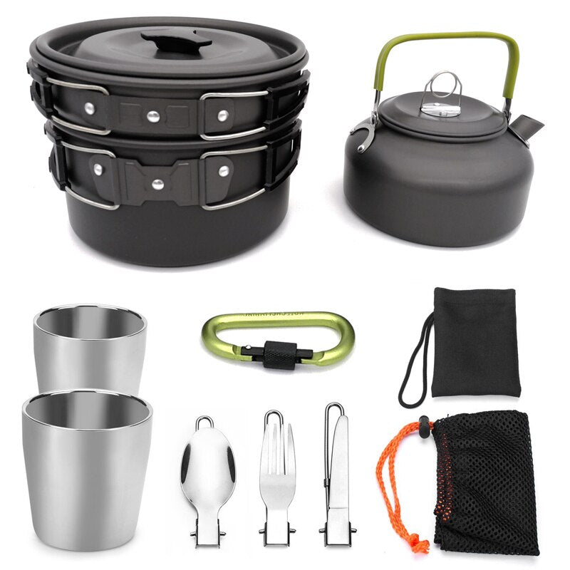 Camping cooking set Camping Gear Outdoor stove teapot Pan cup Accessories Portable Camping Equipment camper accessories kitchen