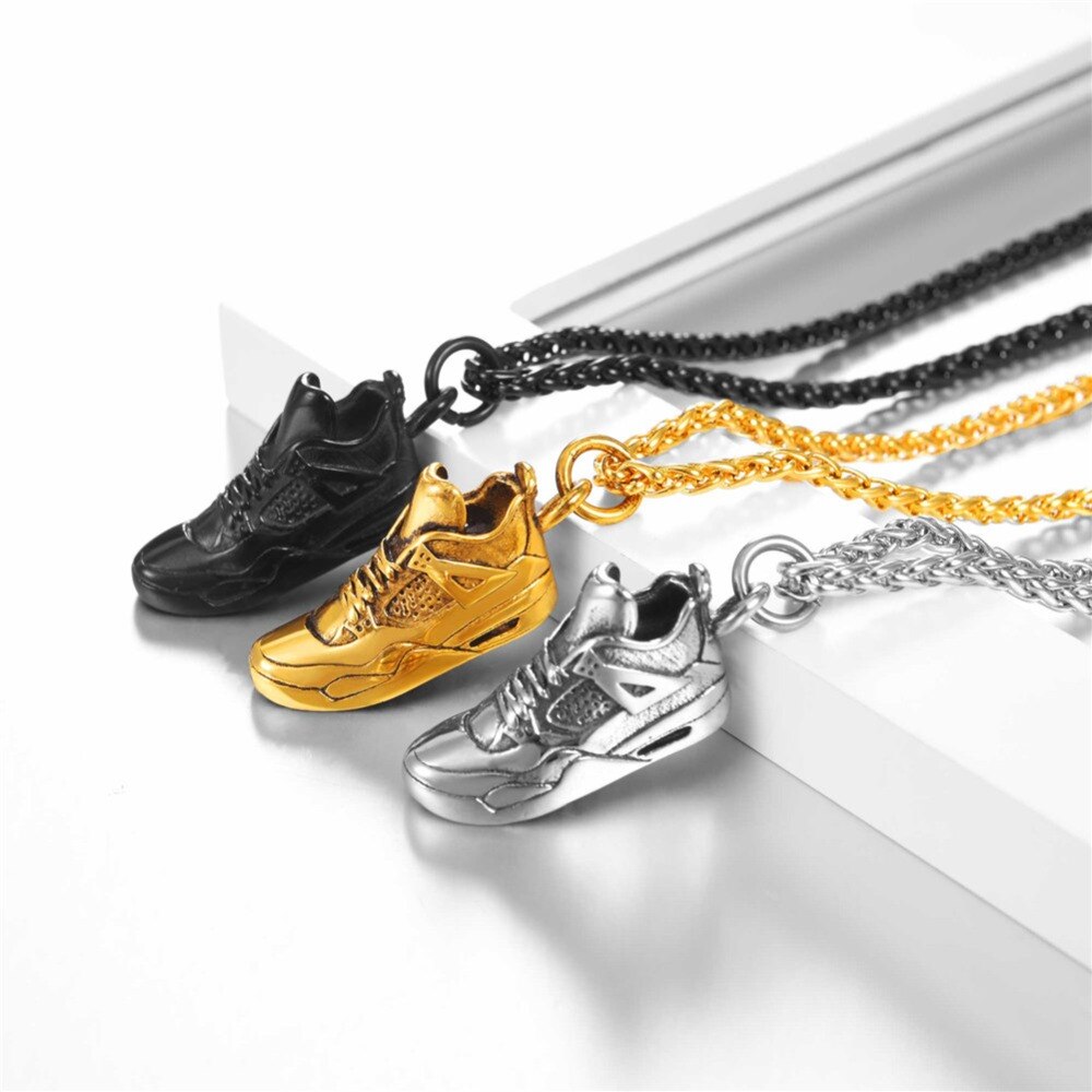 U7 Sport Shoe Necklace Stainless Steel Running  Pendant  Gift for Runner Steampunk Men Punk Jewelry Gifts P1186