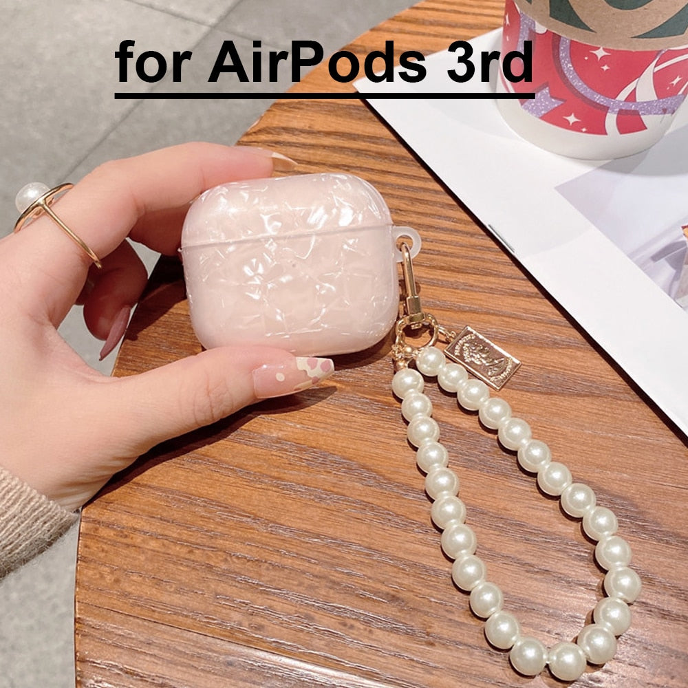 Luxury Girls Pearl Shell Case for Apple Airpods 1 2 3 Case for AirPods Pro Case with Keychain Earphone Accessories Headphone Box