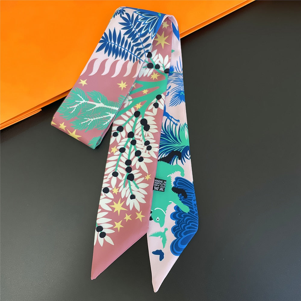 New Fashion All-match Korean Version Mayan Jungle Animals silk scarf Twill Long Strip Small Scarf Tie Bind a bag Ribbon Streamer