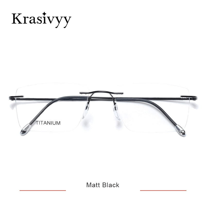 Krasivyy Titanium Glasses Frame Men 2023 New European Design Square Rimless Prescription Eyeglasses Eyewear Frame for Women