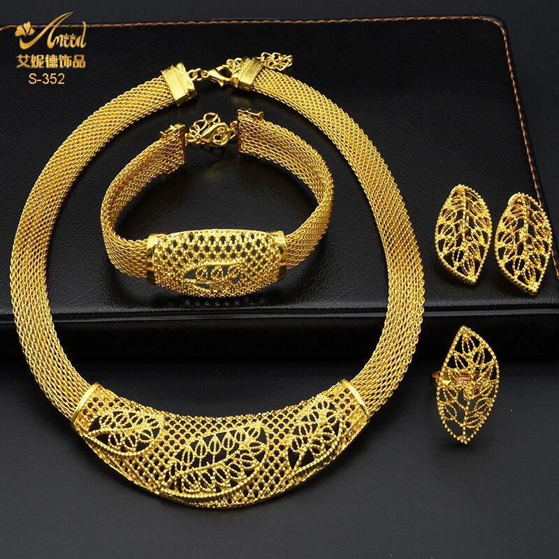 ANIID Ethiopian Gold Plated Jewelry Set For Women Bridal Dubai Jewellery Wedding Brazilian Eritrean African Earring Necklace Set