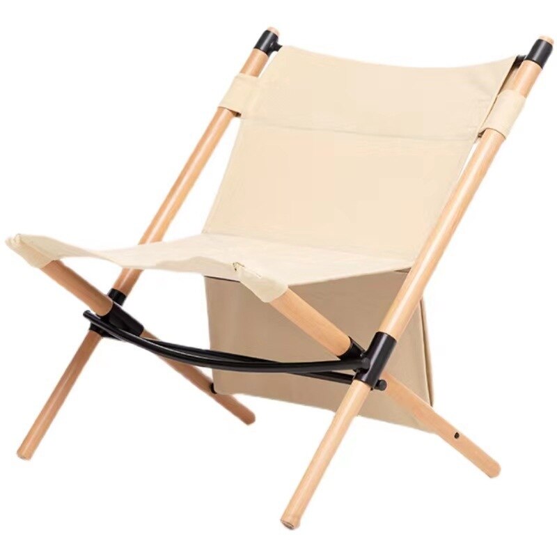 Outdoor Camping Solid Wood Kermit Folding Stick Stick Chair Portable Backrest Beach Balcony Cotton Hemp Lounge Beach Chair