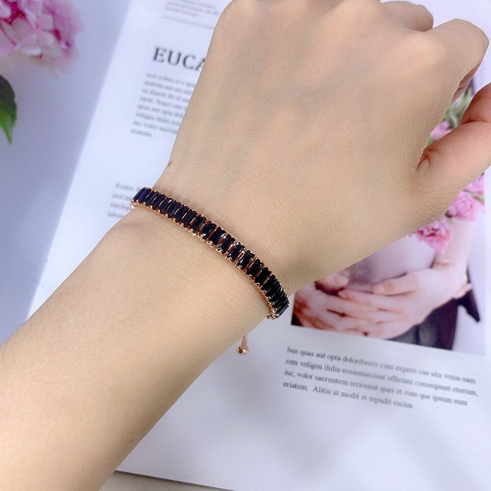 Black Crystal Tennis Bracelets for Women & Men Luxury Iced Out Cubic Zirconia Adjustable Bracelet On Hand Hippie Jewelry DZH051