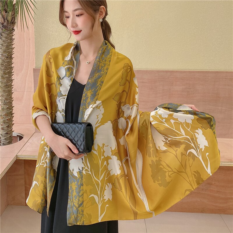 2022 New Design Brand Silk Scarves Summer Women Shawls And Wraps Print Hijabs Scarfs Foulard Femme Pashmina Beach Stoles Luxury