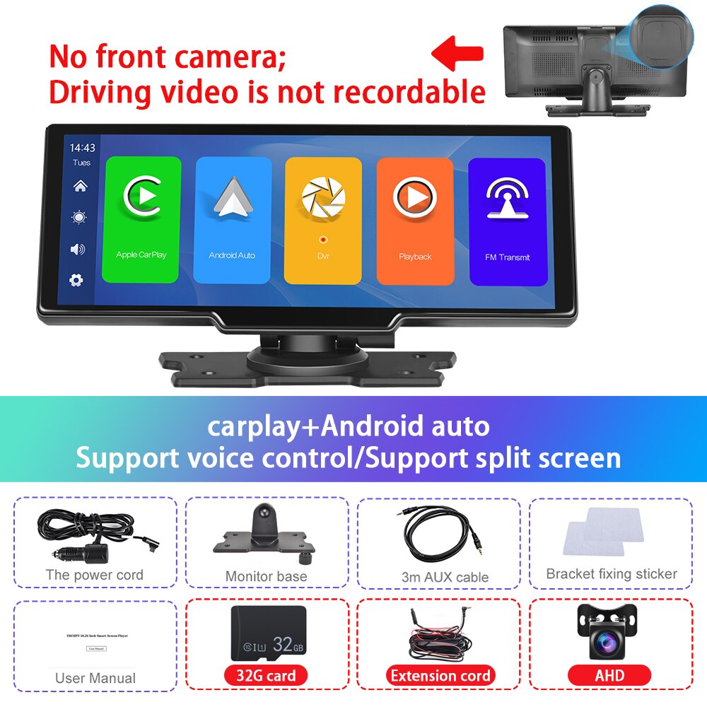 Podofo 9.3" Mirror Monitor Dash Cam Rearview Camera Wireless Carplay Android Auto Car Mirror DVR Recorder For Nissan Toyota