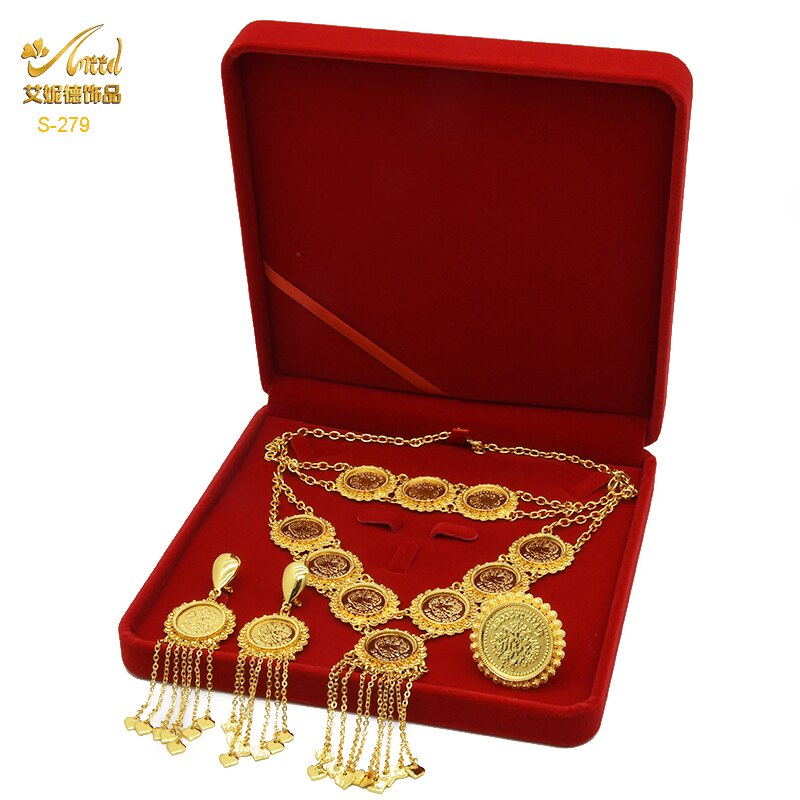 ANIID Dubai Gold Plated Coin Necklace Bracelet Jewelry Sets For Women African Ethiopian Bridal Wedding Luxury Jewellery Gifts