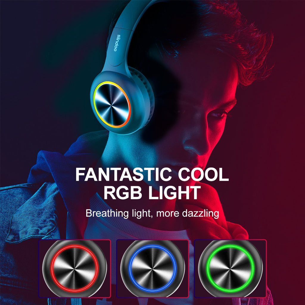 Siindoo RGB Light Wireless Bluetooth Headphones Kids Foldable Stereo Earphones Super Bass Noise Reduction Headset JH-926C For TV