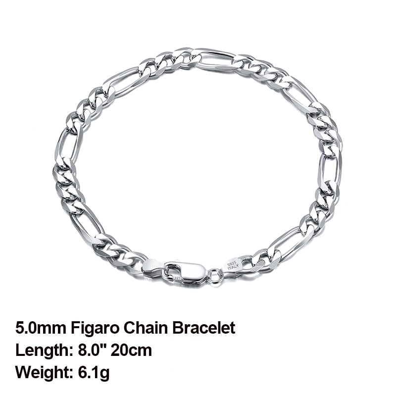 ORSA JEWELS Trendy Men Woman Figaro Chain Necklace 3.3/5/7mm Diamond-Cut Figaro Chain 925 Silver Jewelry Party Gift OSC34