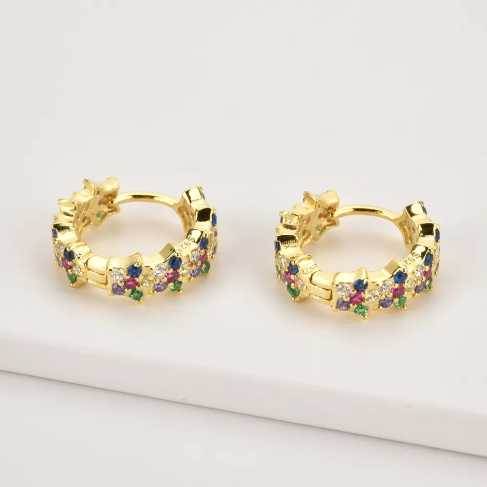 ANDYWEN 925 Sterling Silver Gold Rainbow Zircon Hoops Black CZ Crystal Huggies Circle Flower Loops Piercing Luxury Jewelry