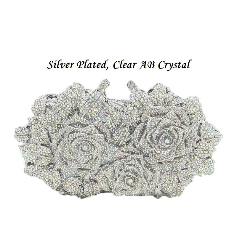 Boutique De FGG Elegant Flower Crystal Clutch Women Evening Bags Wedding Bridal\Bridesmaid Handbags Party Dinner Rhinestone Bags