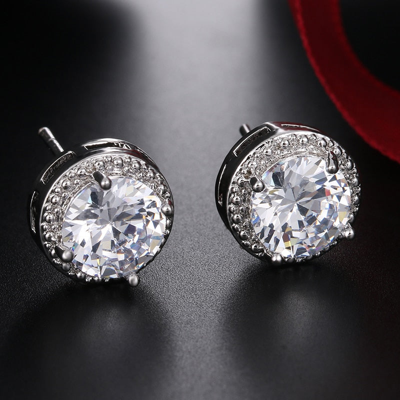 Classic Shining Zircon Small Stud Earrings in Gold Color Crystal Earrings for Women Girls, Fashion Crown Jewelry.