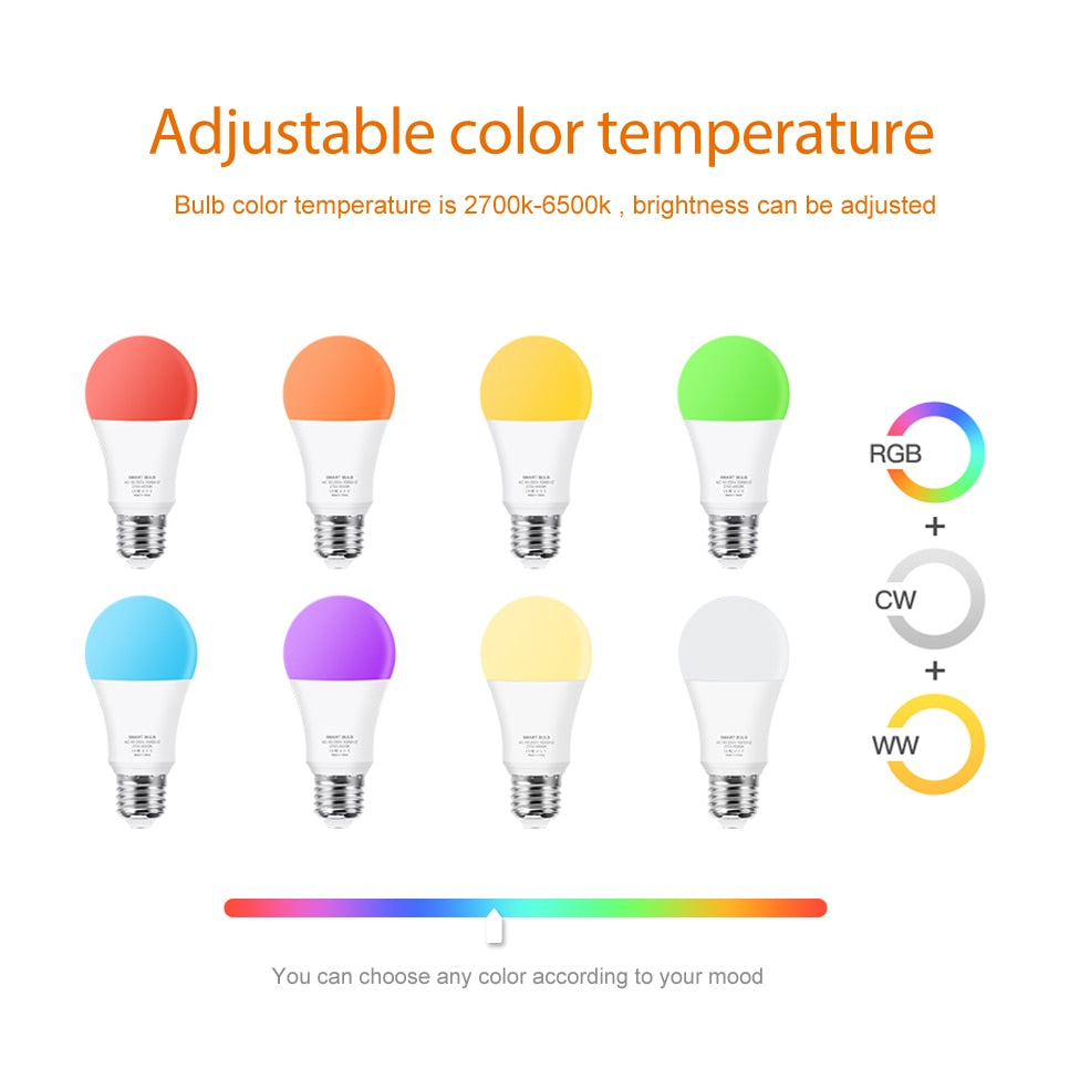Tuya E27 Led Lights Bulb RGB CW WW Wifi Led Lamp Alexa Smart Bulb Compatible With Google Assistant For Smart Home Decoration