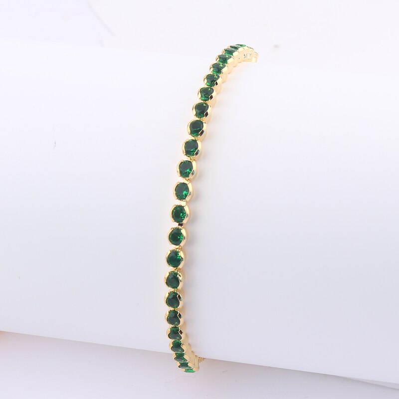 Green Shiny Charm CZ Tennis Bracelet for Women Crystal Zircon Jewelry Adjustable 18K Gold Plated Box Chain Bracelets Gift