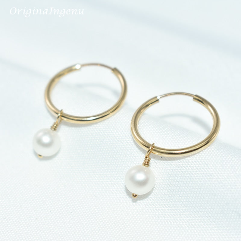 Hoop Earrings Handmade Natural Pearls Earrings Gold Filled Jewelry  Circle Earrings Boho Brincos Pendientes Oorbellen