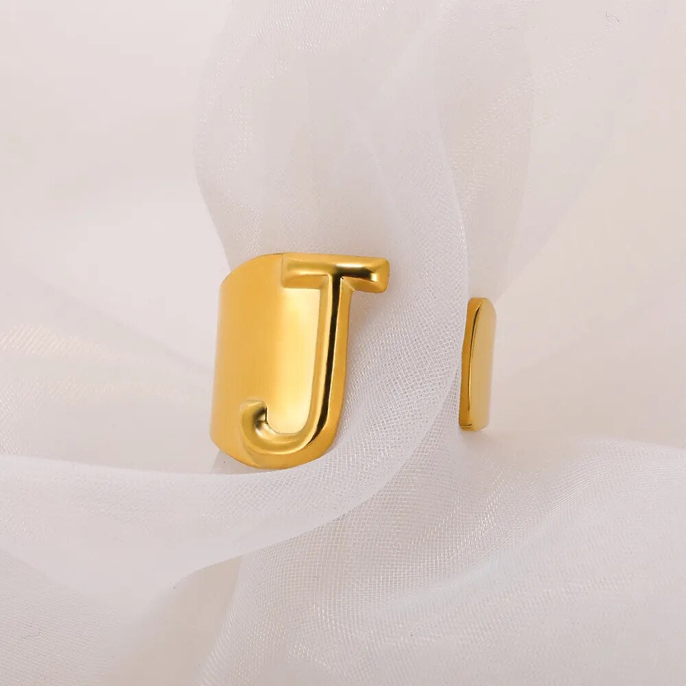 Fashion Adjustable Initials Rings Stainless Steel A-Z  Letters Rings For Women Alphabet Jewelry bague femme Party Gift