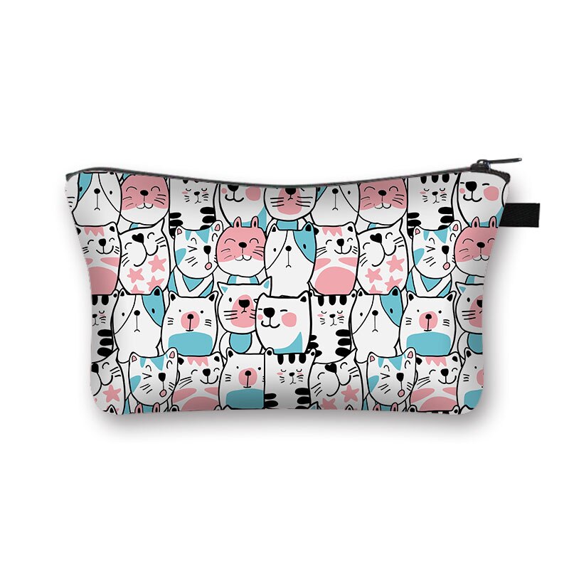 Cute Cat Print Cosmetic Case Women Makeup Bags Cartoon Kitten Cosmetic Bags Ladies Travel Storage Bag Girls Make Up Organizers