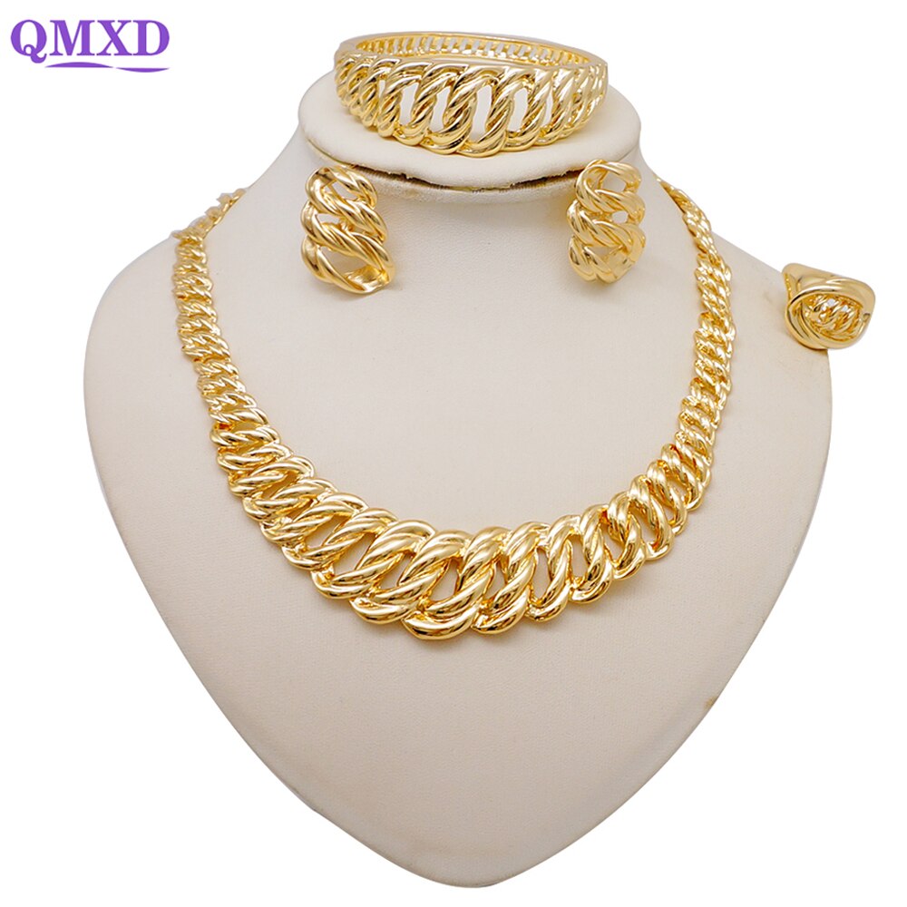 Ethiopian Rope Chain Jewelry Set For Women Ethnic Style Pendant Necklace Bracelet Earring Ring Wedding jewelry sets