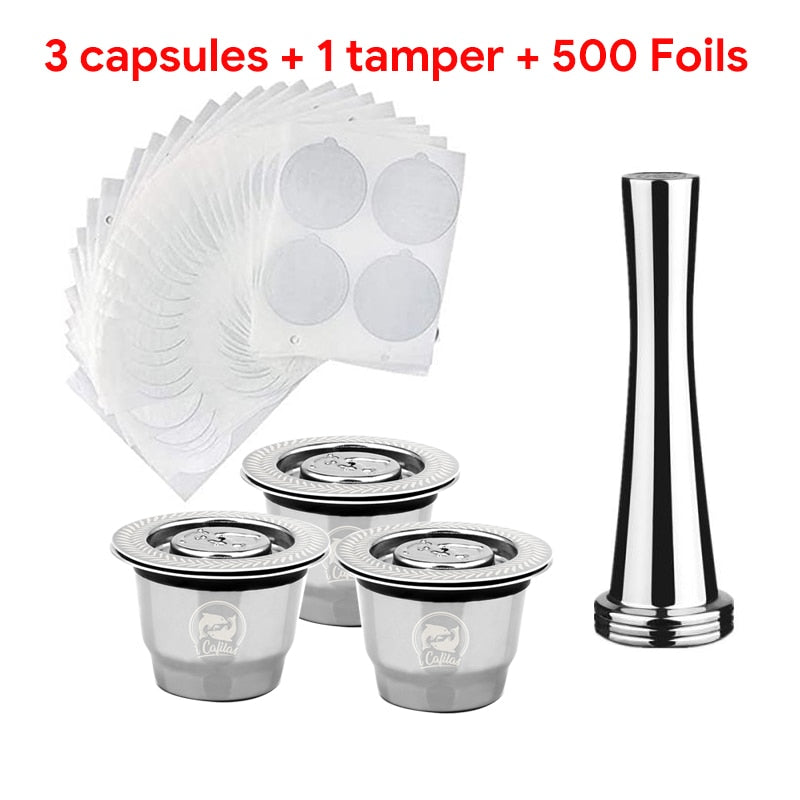 ICafilasStainless Steel For Nespresso Coffee Capsule with Disposible Foils Seals Easy Clean Reusable Cup Body