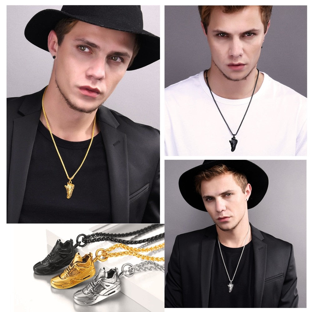 U7 Sport Shoe Necklace Stainless Steel Running  Pendant  Gift for Runner Steampunk Men Punk Jewelry Gifts P1186