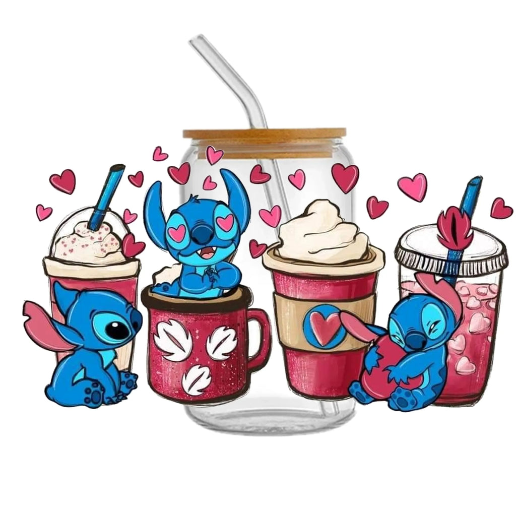 Personalize Lilo And Stitch UV DTF Sticker For 16oz GlassCup Can Wrap Transfer Decal Sticker Custom Labels DIY Logo Selfadhesive
