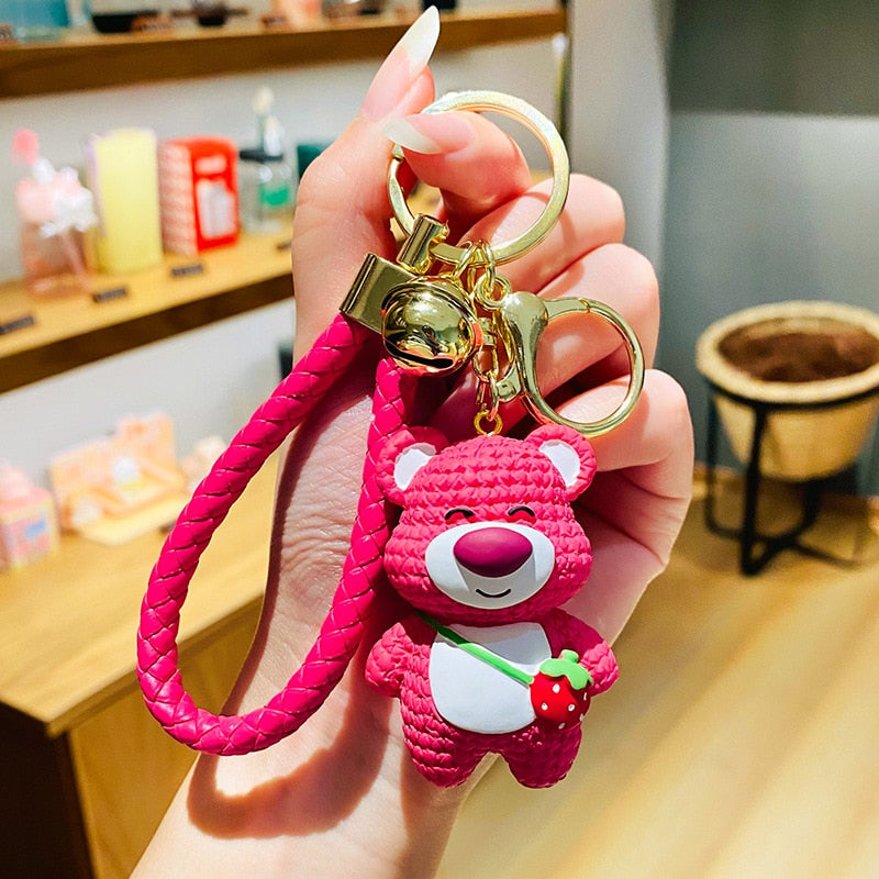 Cute Resin Keychain Charm Tie The Bear Pendant For Women Bag Car KeyRing Mobile Phone Fine Jewelry Accessories Kids Girl Gift