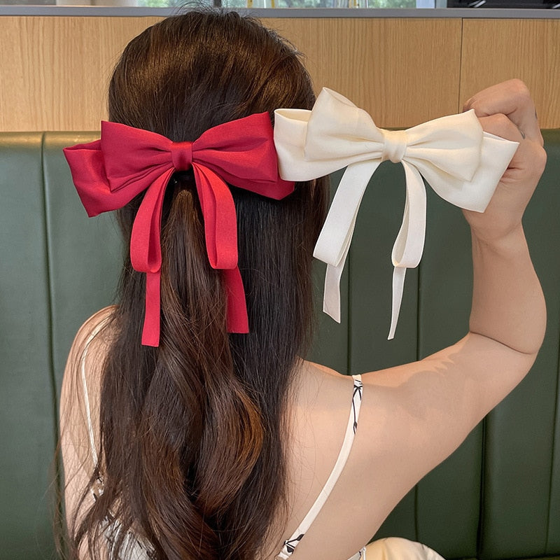 Fashion Korean BowKnot Hair Ties Scrunchies Women Girls Elastic Hair Bands Long Headwear Ribbon Bow Ponytail Hair Accessories