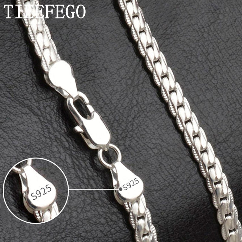 TIEEFEGO  S925 Sterling Silver 6mm Full Sideways Necklace 8/18/20/24 Inch Chain For Woman Men Fashion Wedding Engagement Jewelry