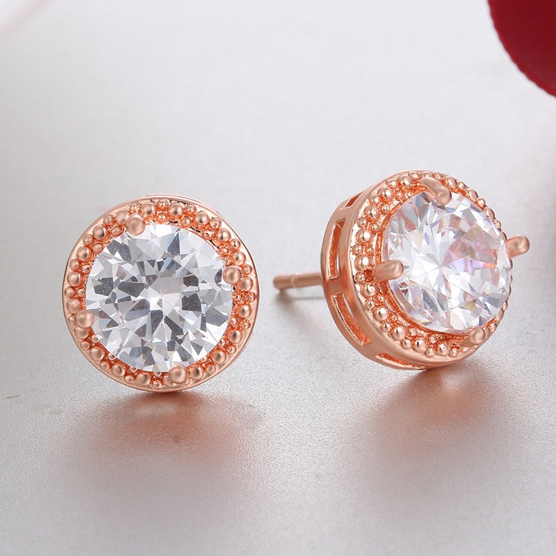 Classic Shining Zircon Small Stud Earrings in Gold Color Crystal Earrings for Women Girls, Fashion Crown Jewelry.