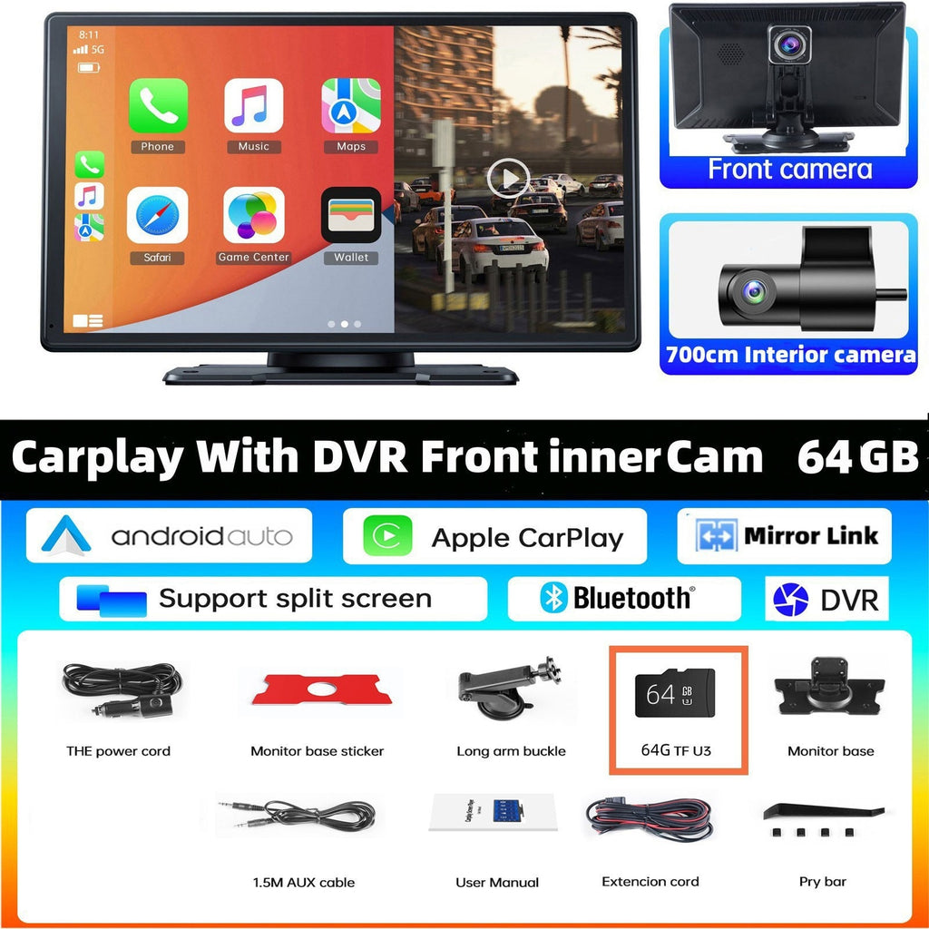 TOGUARD 9" Wireless Carplay Android Auto Multimedia Car Play Monitor Dual Len Cam Car Screen DVR GPS Wifi BT with Reverse Camera