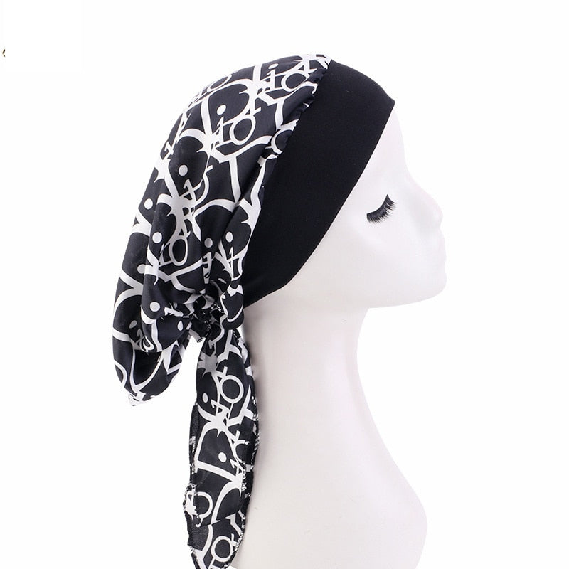 Women Printed Pre-tie Headscarf Elastic Muslim Female Turban Cancer Chemo Hat Hair Loss Cover Head Wrap Headwear Stretch Bandana