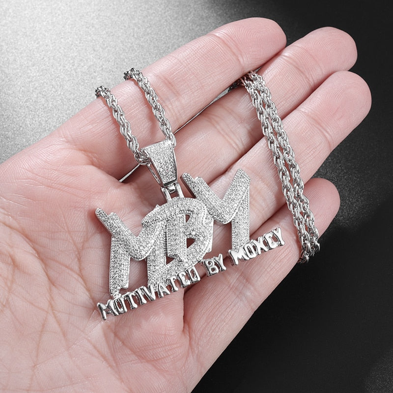 Hip Hop Men and Women Cubic Zircon MBM Letter Pendant Iced Out Full  Necklace Jewelry Gift