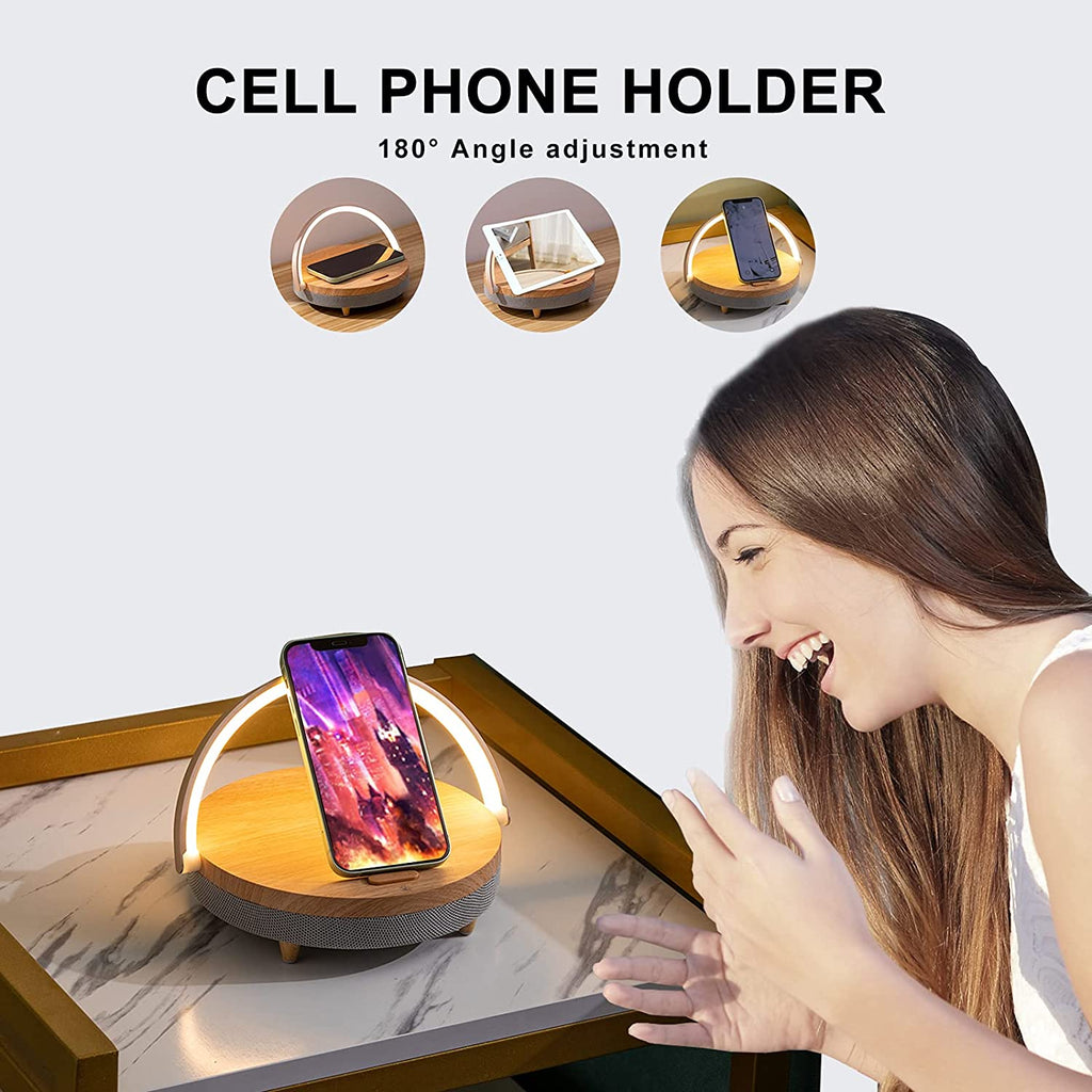 Wireless Charger Bluetooth Speaker Wooden Table Lamp High Power Mobile Phone Stand for IPhone 13 Wireless Charger Lamp Speaker