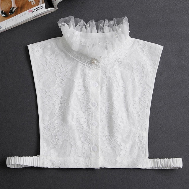 Fashion 2023 Front Tie White Fake Collar for Women Stand Detachable Collar Fake Girls Vintage Lace Ladies False Blouse Collar