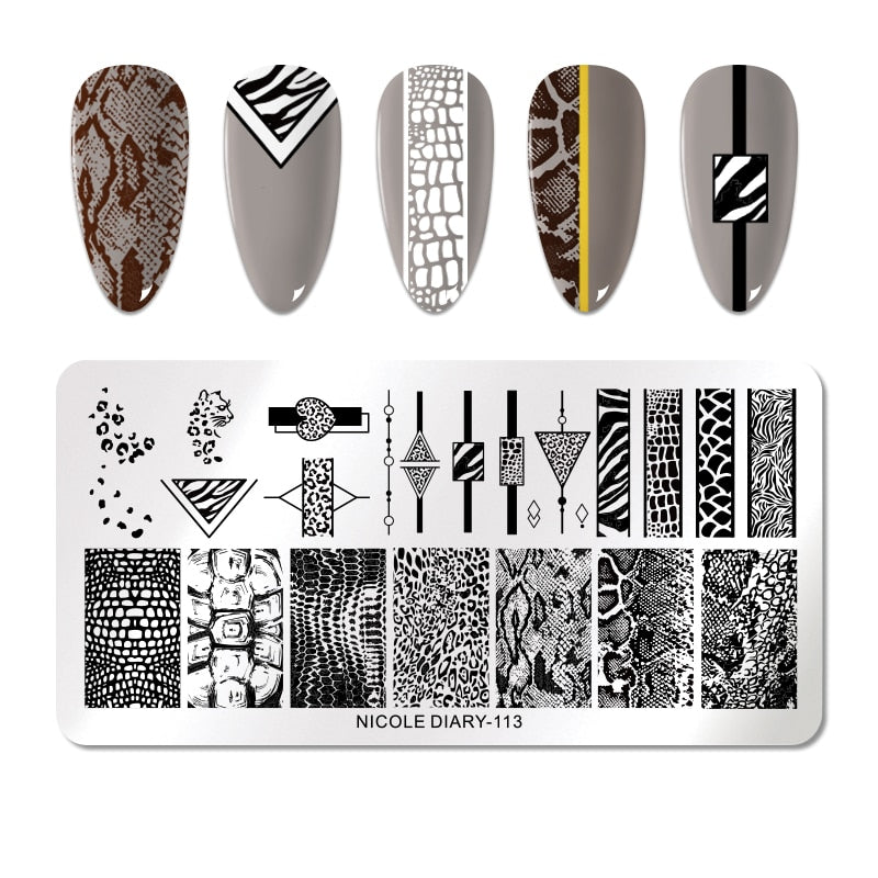 NICOLE DIARY Leaves Flower Stripe Design Stamping Plates Abstract Lady Face Nail Stamp Templates Leaf Floral Printing Stencil