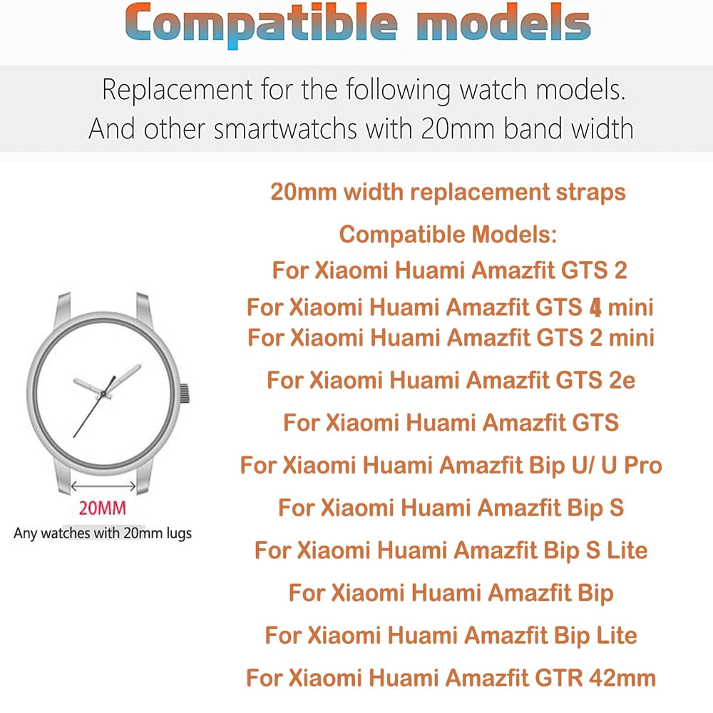 20mm Silicone Watch Strap For Amazfit GTS 4/2 Mini Strap Replacement Strap For Amazfit GTS/GTS 2 Strap For Amazfit Bip/U/U Pro