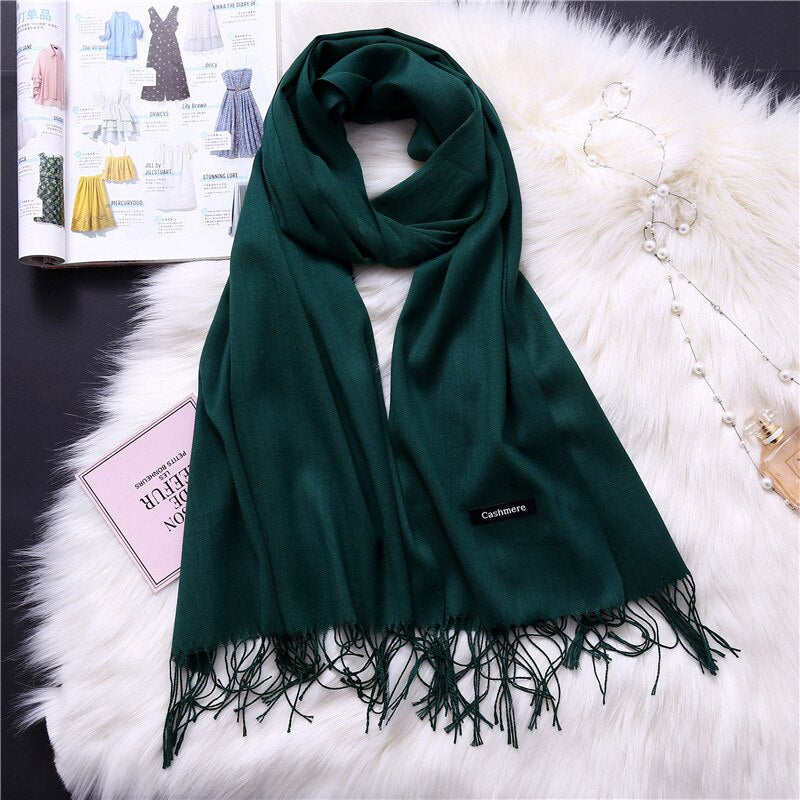 2022 Winter Scarves For Women Shawls Warm Wraps Lady Pashmina Pure Blanket Cashmere Scarf Neck Headband Hijabs Stoles Foulard