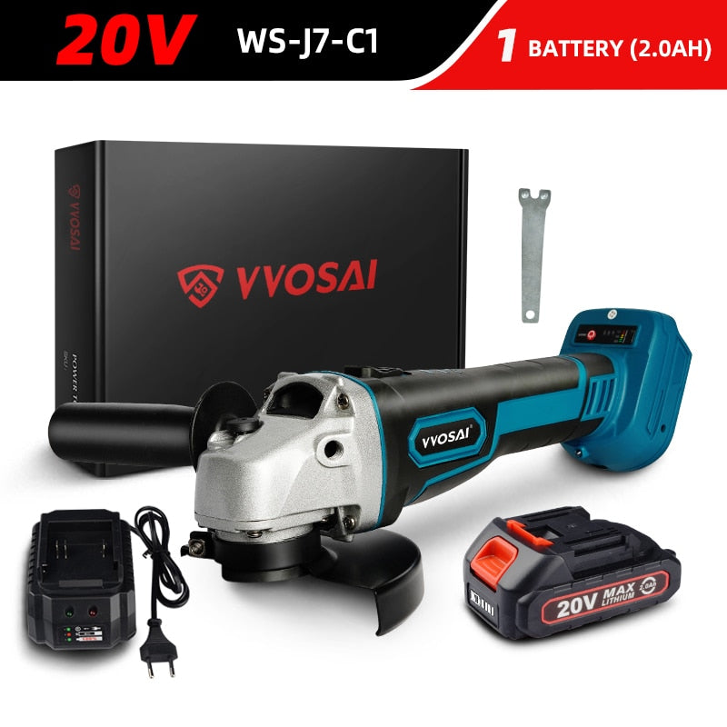 VVOSAI M14 Cordless Angle Grinder 20V Lithium-Ion Grinding Machine Cutting Electric Angle Grinder Grinding Brushless Power Tool