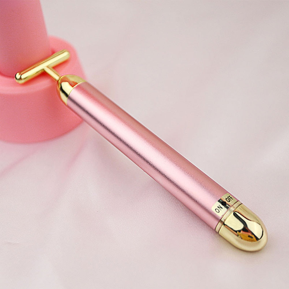 24k Gold Vibration Facial Slimming Face Beauty Bar Pulse Firming Facial Roller Massager Lift Skin Tightening Wrinkle Stick