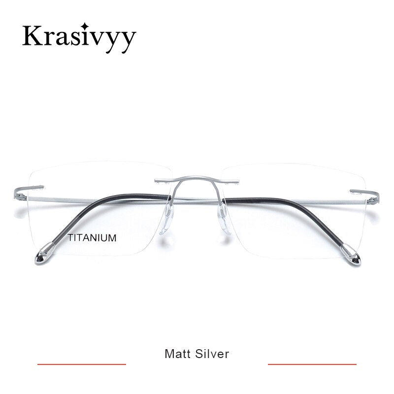 Krasivyy Titanium Glasses Frame Men 2023 New European Design Square Rimless Prescription Eyeglasses Eyewear Frame for Women