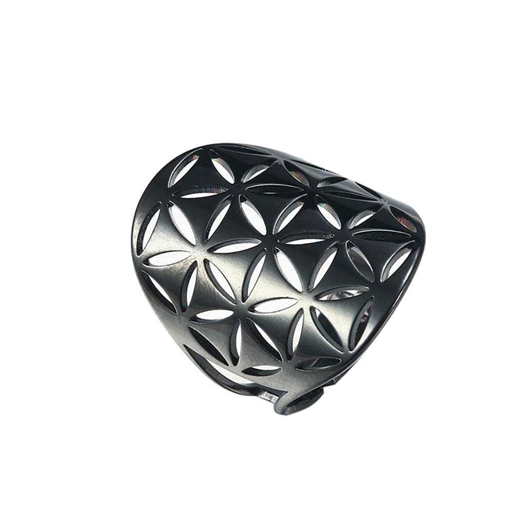 Skyrim Viking Flower of Life Ring Vintage Adjustable Stainless Steel Sacred Geometry Rings for Women Amulet Jewelry Wholesale