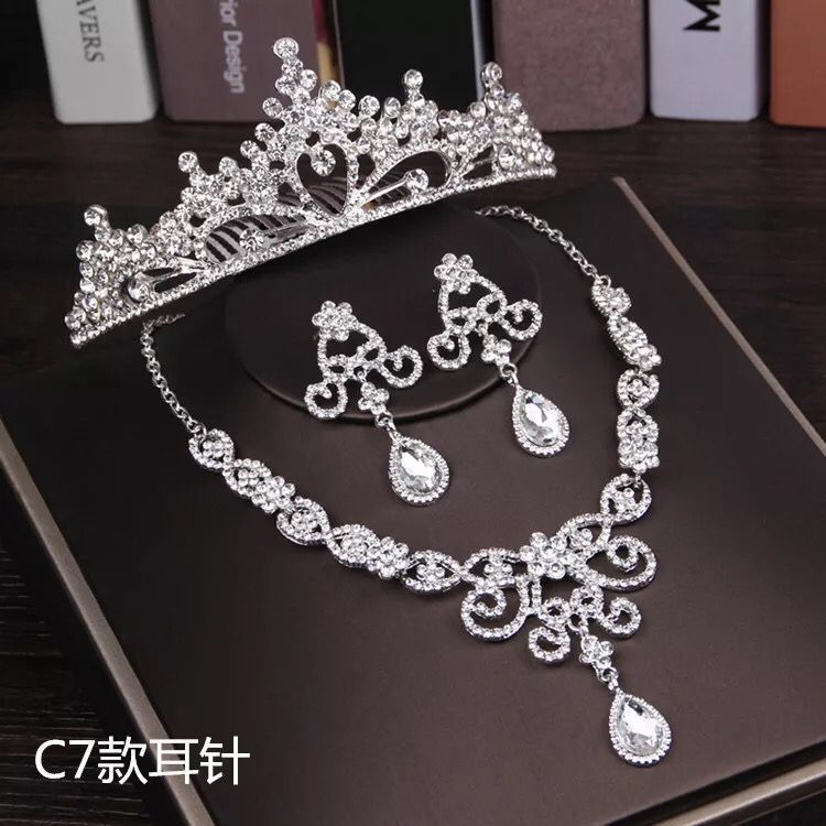 3PCS Rhinestone Crystal Butterfly Bridal Jewelry Sets Necklace Earring Tiara Set Wedding Hair Ornaments African Bead Jewelry Set