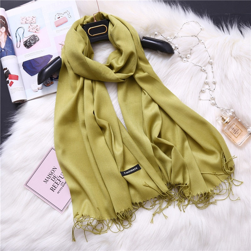 2022 Winter Scarves For Women Shawls Warm Wraps Lady Pashmina Pure Blanket Cashmere Scarf Neck Headband Hijabs Stoles Foulard