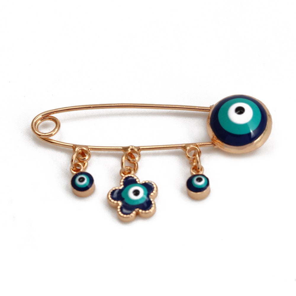 Lucky Eye Blue Turkish Evil Eye Brooch Pin for Women Men Dropping Oil Flower Crown Star Hamsa Hand Charm Fashion Jewelry BD52