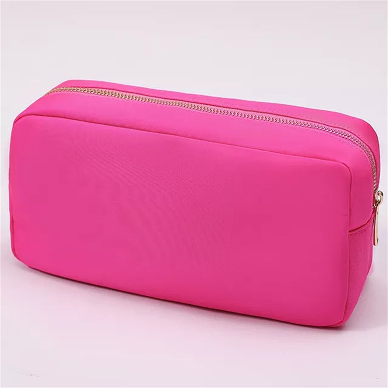 S/M/L 3 size Solid color Toiletry Pouch Nylon Travel Storage Bag Diy Embroidery Patch Personalize Makeup Bag