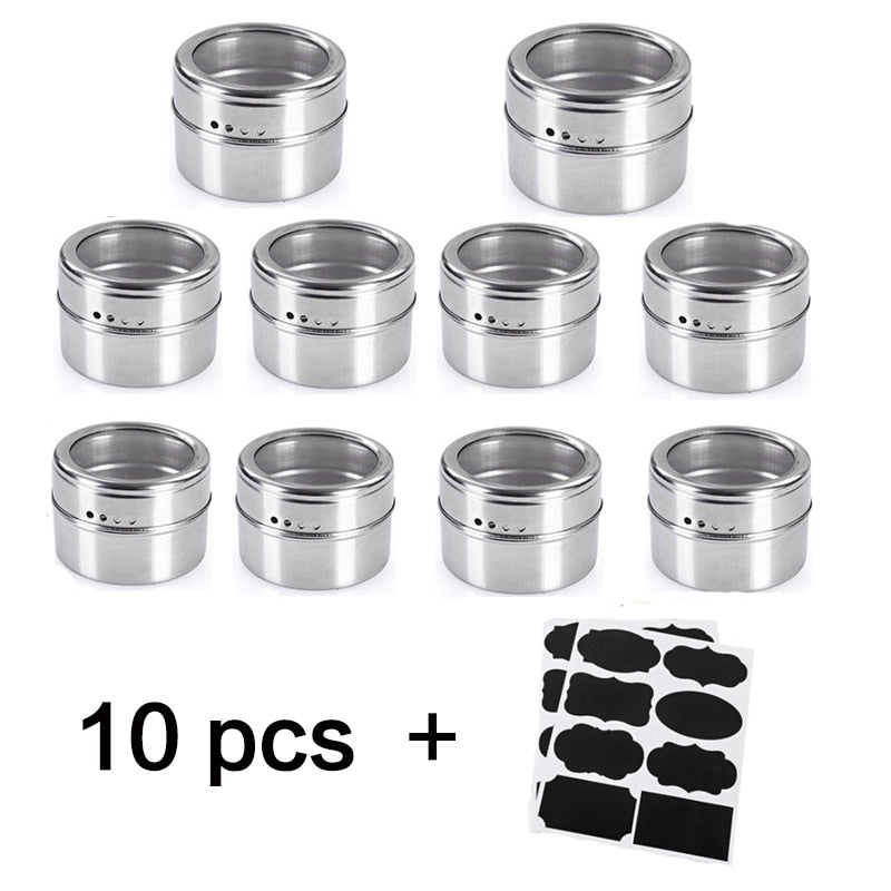 Magnetic Spice Jar Stainless Steel Seasoning Pot Set Household Condiment Bottle Magnetic Tank Rack with Stickers Kitchen Tools