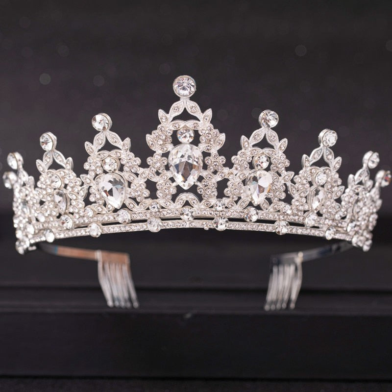 Wedding Hair Tiara Crystal Bridal Tiara Crown Silver Color Diadem Veil Tiaras Wedding Hair Accessories Headpieces Head Jewelry