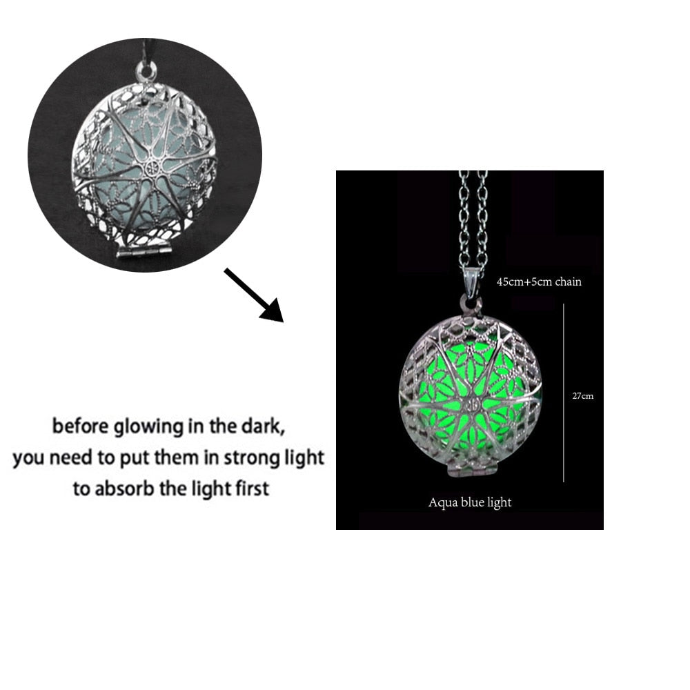 Glow-in-the-Dark Necklace for Men or Women with Luminous Dragon Necklace Glowing Night Fluorescence Antique Silver-Plated Halloween.